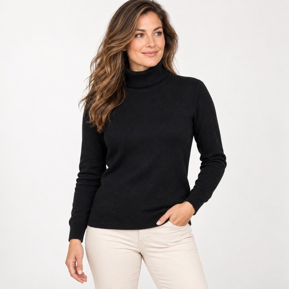 Neiman Marcus Turtleneck Sweater Womens Small Black 100% Cashmere Long Sleeve